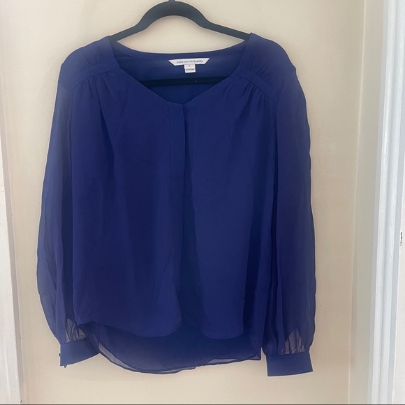 DVF Lane silk blouse long sleeve sheer blue top - Picture 7 of 7